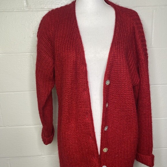 Vtg Moda INTL  Mohair Oversized Knit long Cardigan Sweater Sz Medium Red Women - Picture 5 of 7